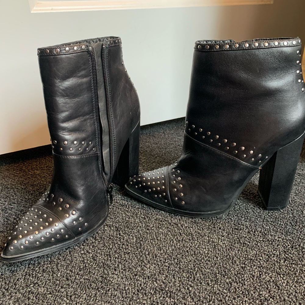 Windsor Smith black leather studded boots